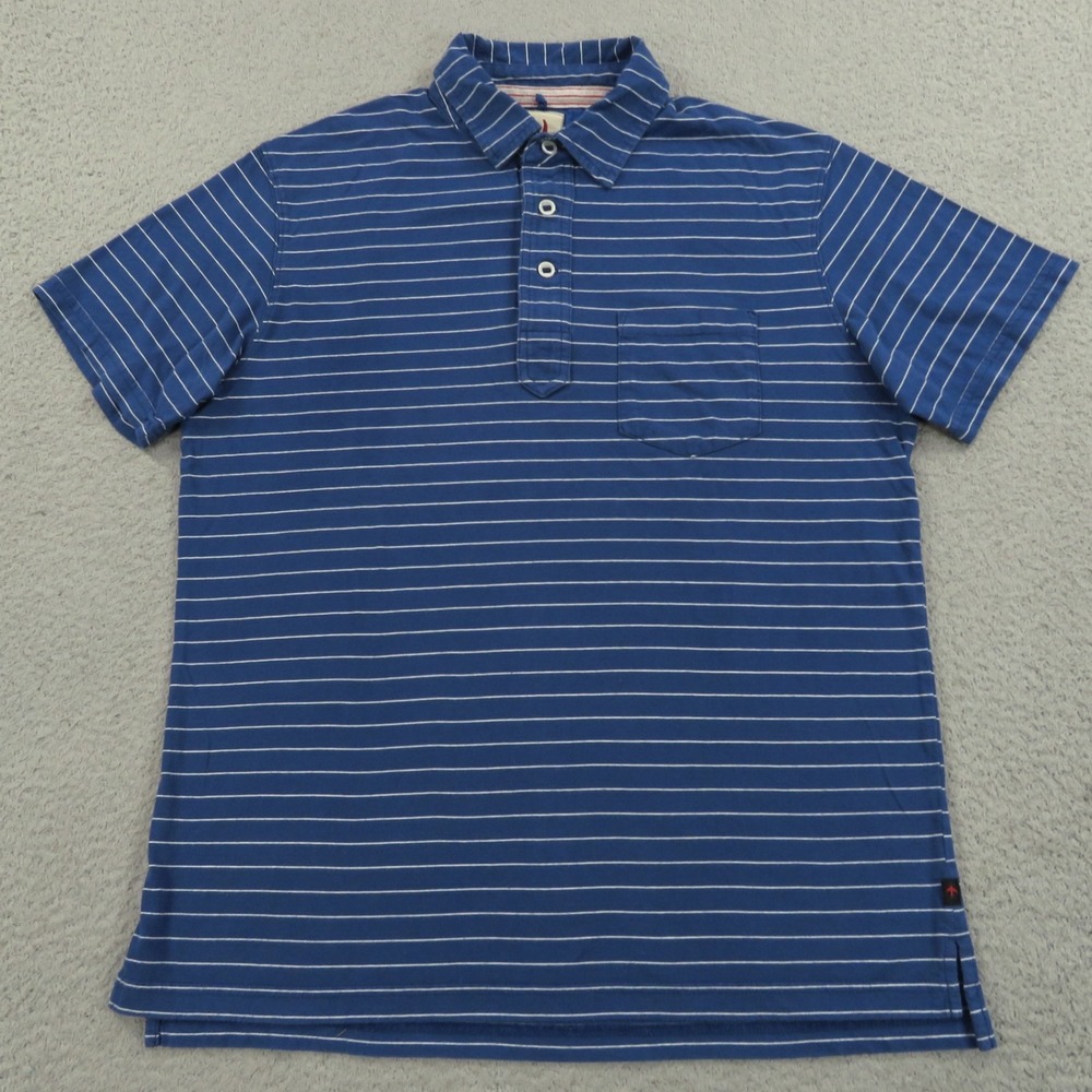 Relwen Polo Mens Medium Dark Blue White Striped Chest Pocket Pullover Casual